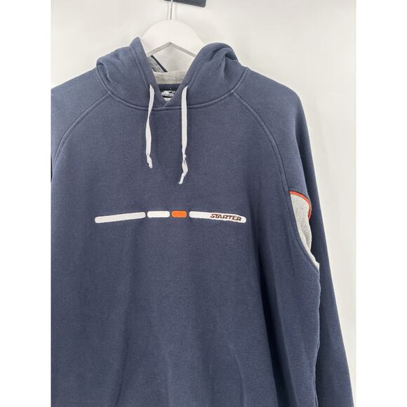 Vintage Starter Hoodie Mens Medium Blue Logo Drawstring Pullover 90s Y2K Cotton - Picture 6 of 15